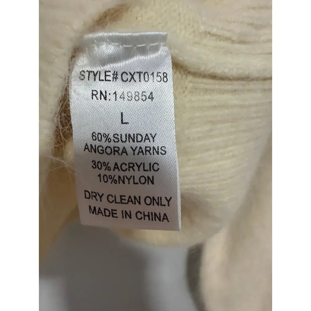 Sage The Label Cream Innamorata Fuzzy Sunday Angora Knit Sweater Size L